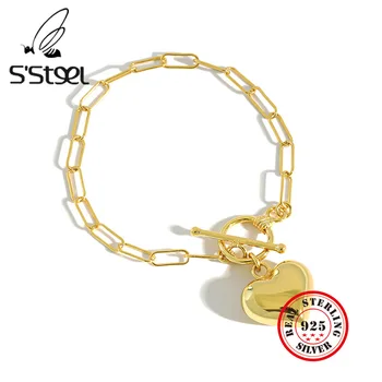 S ' Steel 925 srebro bransoletka dla kobiet projektant prosty w kształcie serca zawieszki bransoletka łańcuch Pulsera Plata 925 biżuteria