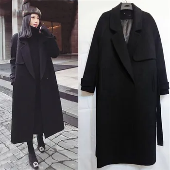 SAGACE Women Casual Button Coat Elegant Long Sleeve Work Office Fashion Jacket solid black belt Wool Blend ladies Overcoat
