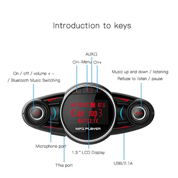 Samochodowy odtwarzacz Mp3 Bezprzewodowy Zestaw głośnomówiący Bluetooth FM transmiter samochodowy 5V 2.1 A TF AUX audio USB ładowarka LCD samochodowy FM modulator