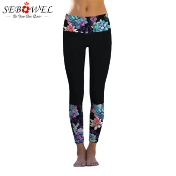 SEBOWEL czarny kwiatowy print części plus rozmiar wysokiej talii spodnie jogi kobiety spodnie legginsy sportowe Kobiety fitness Deportivas 2X