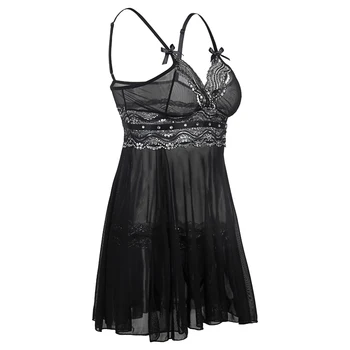 Seksowna bielizna Koronkowa sukienka gorące czarna długa sukienka S - 6XL Barku i boku Split przezroczysta sukienka erotyczna Koszulka seksowna bielizna