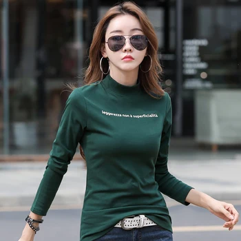 Shintimes List drukowania połowa golf koszulka kobiety koreański 2020 jesień damskie bluzki z długim rękawem t-shirt kobieta bawełna t-shirt Femme