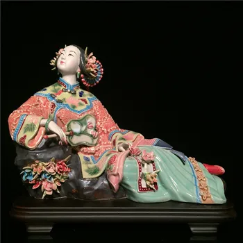 Shiwan lalka Klasyczna damska Rzemiosło artystyczne sztuka figurka statuetka ceramiczna antyczny chińska porcelanowa figurka dekoracja domu A754