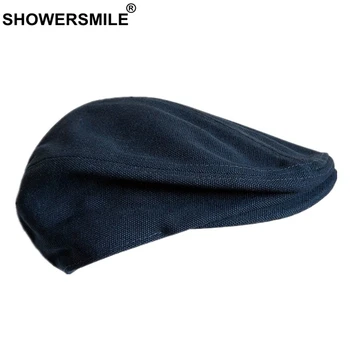 SHOWERSMILE wiosna lato płótno płaskie czapka dla mężczyzn bierze kapelusz bawełna beżowy bluszcz czapka męska jednolity Wzór brytyjski Gatsby kapelusze
