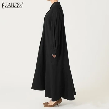 Stylowa elegancka kobieca sukienka ZANZEA 2021 jesień z długim rękawem Solid Casual Party Vestidos Robe Femme plus rozmiar kaftan sukienkę