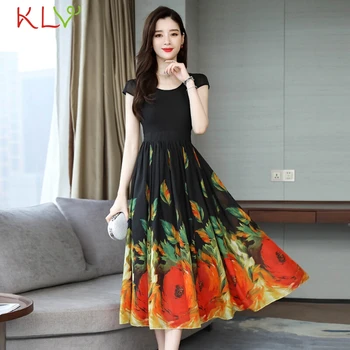 Sukienkę Vintage 1950 s Black Print Long Dresses Maxi Elegant Casual Women Plus Size Ladies Korean Clothes Vestidos 2020 20Fb