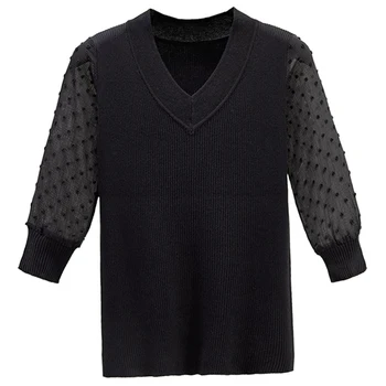 Sweter damskie letnie cienkie damskie koszulki średnie rękaw V-neck moda plus size kobiet do klejenia na drutach sweter