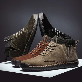 Sztuczny zamsz skórzane męskie buty moda ciepła zima rakiety śnieżne oddychająca zimowa buty męskie botki futro buty Męskie