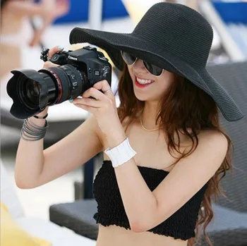 Słomkowy Kapelusz Damskie Letnie Koreańskie Okulary, Kapelusze Duże Pola Kapelusz Słońce Składany Duży Pola Ochrony Przeciwsłonecznej Plażowe Kapelusze Sombrero De Mujer Kobiety