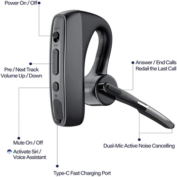 Słuchawki Bluetooth bezprzewodowy zestaw słuchawkowy Bluetooth HD z podwójnym mikrofonem CVC8.0 funkcja redukcji szumów nadaje się do smartfona