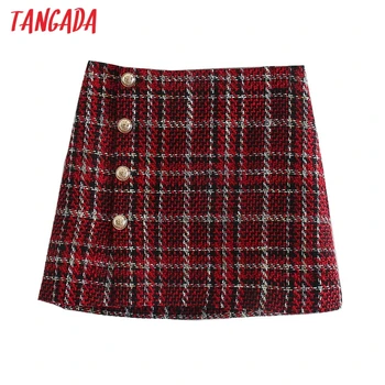 Tangada 2020 jesień zima kobiety czerwony tweed spódnice faldas mujer zamek damska spódnica 3L26