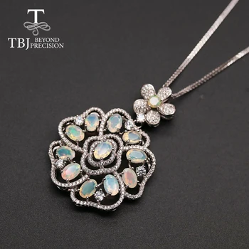 TBJ ,wysokiej jakości opal wisiorek owalny 4*6 mm 6ct luksusowy kwiat kształt prawdziwy klejnot wykwintne biżuteria 925 srebro dla kobiet partii