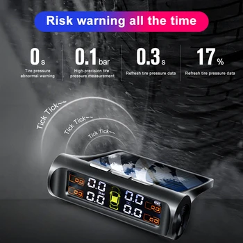 TPMS Solar Power TPMS Car Tire Pressure Alarm Monitor Auto Security System ostrzeżenie o temperaturze ciśnienia w oponach