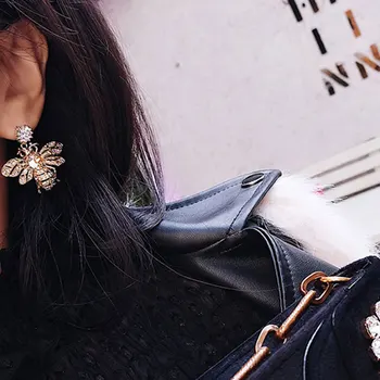 Trend Stereoskopowy Rhinestone Pszczoły Kolczyki Długie Projektanta Marki Luksusowe Biżuteria Pendientes Oświadczenie Kolczyki Dla Kobiet Mujer