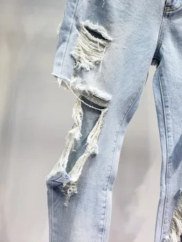 TVVOVVIN Jeans Woman Jeans Denim Odzież Ripped Jeans Denim High Waist Hole Denim spodnie o długości do kostek wypoczynek ołówek spodnie 7ENY