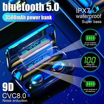 TWS słuchawki bluetooth V5.0 dotykowe bezprzewodowe słuchawki 9D stereo Sport wodoodporny zestaw głośnomówiący wyświetlacz led zasilania z mikrofonem