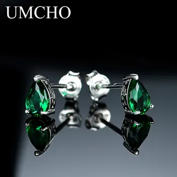 UMCHO Water Drop kolczyki pręta 925 srebro Nano szmaragdowe kolczyki dla kobiet Dzień matki prezent wykwintne biżuteria