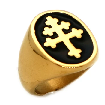 Unisex 316L stal nierdzewna klasyczny kolor złoty krzyż pierścień prezent