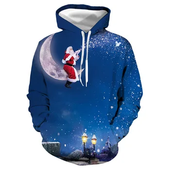 Unisex boże Narodzenie Santa Claus Księżyc 3D druku cyfrowego na Temat sweter z kapturem sweter kobiety mężczyźni Nowy rok Baseball bluza z kapturem