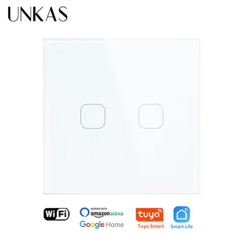 UNKAS EU/UK standard szklany panel 1/2/3 Gang Wall Light Dotykowy włącznik Tuya/Smart Life Wireless ControL Touch Light Switch