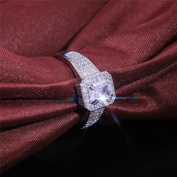 Urządzony W Luksusowym Kryształ Żeński Biały Cyrkon Pierścień Rocznika Srebrny Kolor Bardzo Obrączki Klasyczne Ślubne Kwadratowe Obrączki Dla Kobiet