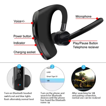 V8 rtSpo Blutooth słuchawki bezprzewodowe stereo HD mikrofon słuchawki Bluetooth Hands In Car Kit z mikrofonem dla iPhone Samsung Huawei Phone