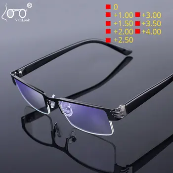 Vanlook oprawek do okularów do czytania męskie pół-gładkie krawędzie metalowe okulary oprawa anty niebieski promień UV komputerowych optycznych punktów 0 +100 +2.50
