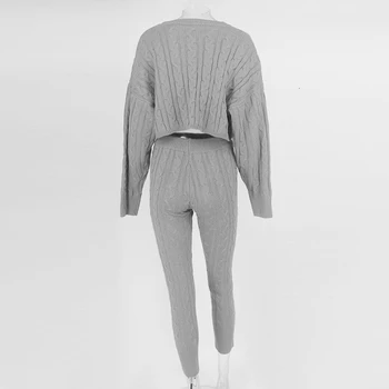 VGH codzienny pełny zestaw z dwóch części dla kobiet O szyi z długim rękawem sweter z wysokim stanem cienkie spodnie z dzianiny damskie zestawy 2021 jesień nowy