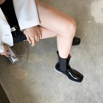 Vintage, buty kuny kobiety punk klin platforma obcas gumowe przezroczyste botki kwadratowy nosek poślizgu na Chealsea jesień wojskowy but