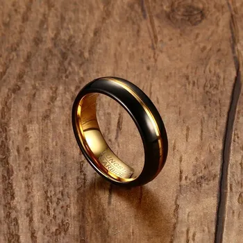 Vinterly Black Gold-color wolframu męskie obrączki 6 mm okrągły punk metalowy pierścień na palec zaręczynowy pierścionek zaręczynowy dla mężczyzn biżuteria