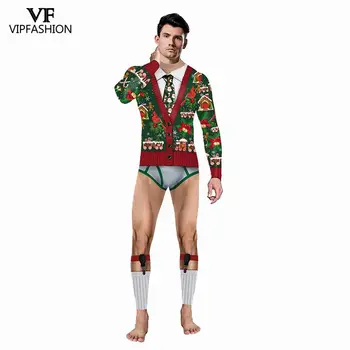 VIP FASHION New Year Fancy Dress Christmas Sexy Costume Pajacyki for Woman and Man Family Christmas Party Cosplay