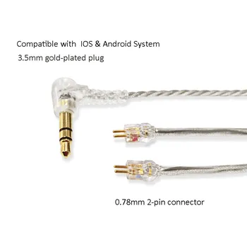 W uchu monitor wymiana kabla Kabel do słuchawek, kabel do słuchawek 0.78 mm 2 stykowe złącze 3.5 mm stereo wtyk złącze
