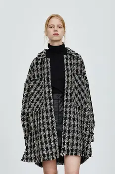 WenQing Odzież Casual Loose INS Fashion Turn Down Neck Houndstooth Plaid Wool Blend Shackets koszula w kratę kurtki kurtki