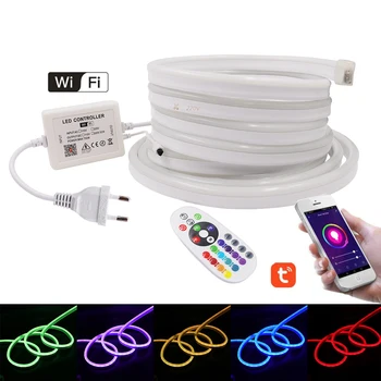 Wifi RGB Neon Strip Light+24Key Remote 5050 Elastyczne taśmy led telefon App Control wodoodporny neon znak lina wiersz 110V 220V