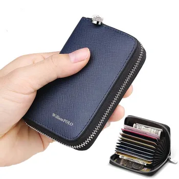 Williampolo skórzany portfel męski moda błyskawica projekt karta kredytowa klip wielofunkcyjny dużej pojemności ID posiadacz karty torba dla kart