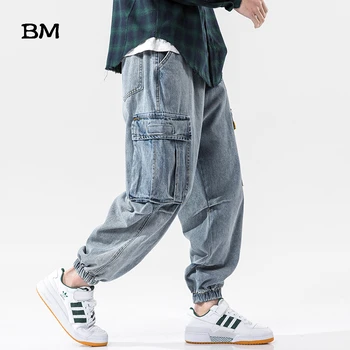 Wiosna koreański styl sukienka plus rozmiar 5XL moda hip-hop harem jeans dla mężczyzn dorywczo temat dziewięć punktów spodnie meble biegaczy