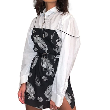 WowFashion Dragon Vintage Print Dress Gothic Harajuku Sexy Slim Tight Mini Women Summer Dress Streetwear Short Dress 2020