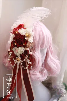 Wspaniała Wróżka Lolita cebula róża kwiat perła tabletka spinka do włosów z boku zapięcie party kwiat pióro Spinka Księżniczka akcesoria do włosów