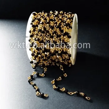 WT-RBC024 naturalne złoto wykończenie drut owinięty handmake czarne koraliki łańcuch wysokiej jakości kamienia