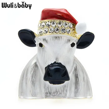 Wuli&Christmas baby Wear Czapka Cow Cattle broszki unisex kobiety rhinestone Nowy rok zwierzę broszka szpilki prezenty