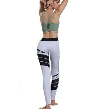 Wysoka talia List drukowania biodra legginsy fitness legginsy sportowe legginsy treningu legginsy elastyczne cienkie czarne białe spodnie 2019