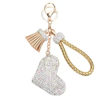 XIAYANG Heart AB Full Color Rhinestone Keychains with Pomponem Lobster Keyring for Bags Car Key