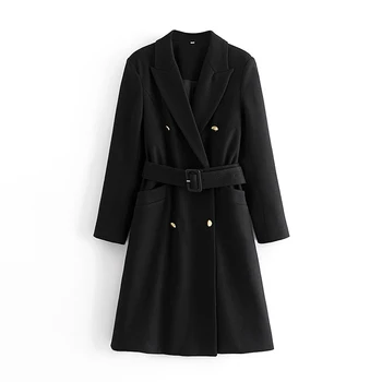 ZA 2020 damska moda vintage jednorzędowy pas akcesoria marynarka płaszcz z długim rękawem Damska odzież wierzchnia eleganckie bluzki