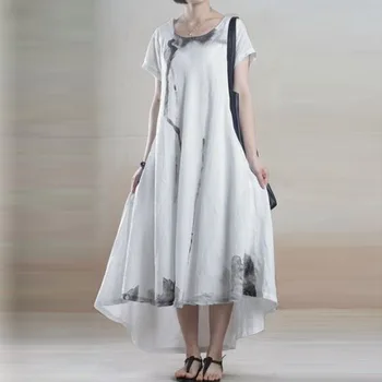 ZANZEA eleganckie drukowana sukienka midi 2021 kobiecy kwiatowy sukienkę lato codzienne z krótkim rękawem High Low Vestidos damski szlafrok Femme