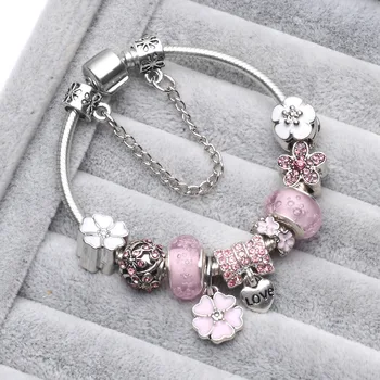 (Ze skrzynią) PB1 Children Cat Charm Bracelet for Kids Girl Murano Glass Beads Bracelet For Women Ladies DIY Fashion Jewelry
