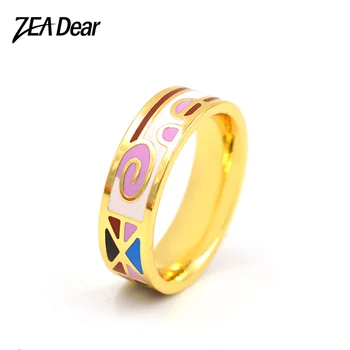 ZEA Szanowny Jewelry emalia biżuteria Pierścienie ze stali nierdzewnej dla kobiet Dubaj okrągłe kolorowe pierścienie do romantycznych ślubne biżuteria