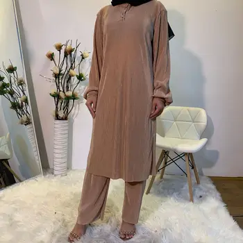 Zestawy z dwóch części kobiet muzułmańskich topy i spodnie arab Dubaj Ramadan Abaya kaftan Islam turecki Maxi hidżab szlafrok Islamski odzież 2020