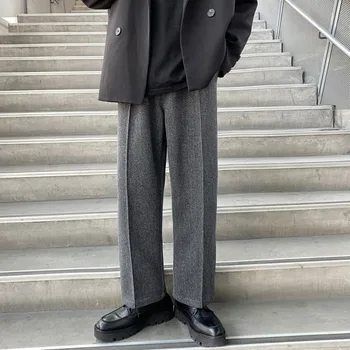 Zimowe grube wełniane spodnie moda męska casual spodnie męskie odzież uliczna temat koreański styl proste spodnie Męskie M-5XL