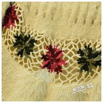 Zimowe kobiety moher dzianiny cargidans lady 3/4 rękaw haft kwiat swetry kobiety szydełku kwiat cargidans swetry