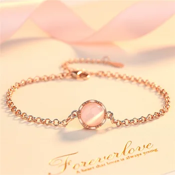 Znakomity różowe złoto powlekane różowe perełki bransoletki dla kobiet prosty Urok opal bransoletka Kryształ urodziny banquet biżuteria prezenty